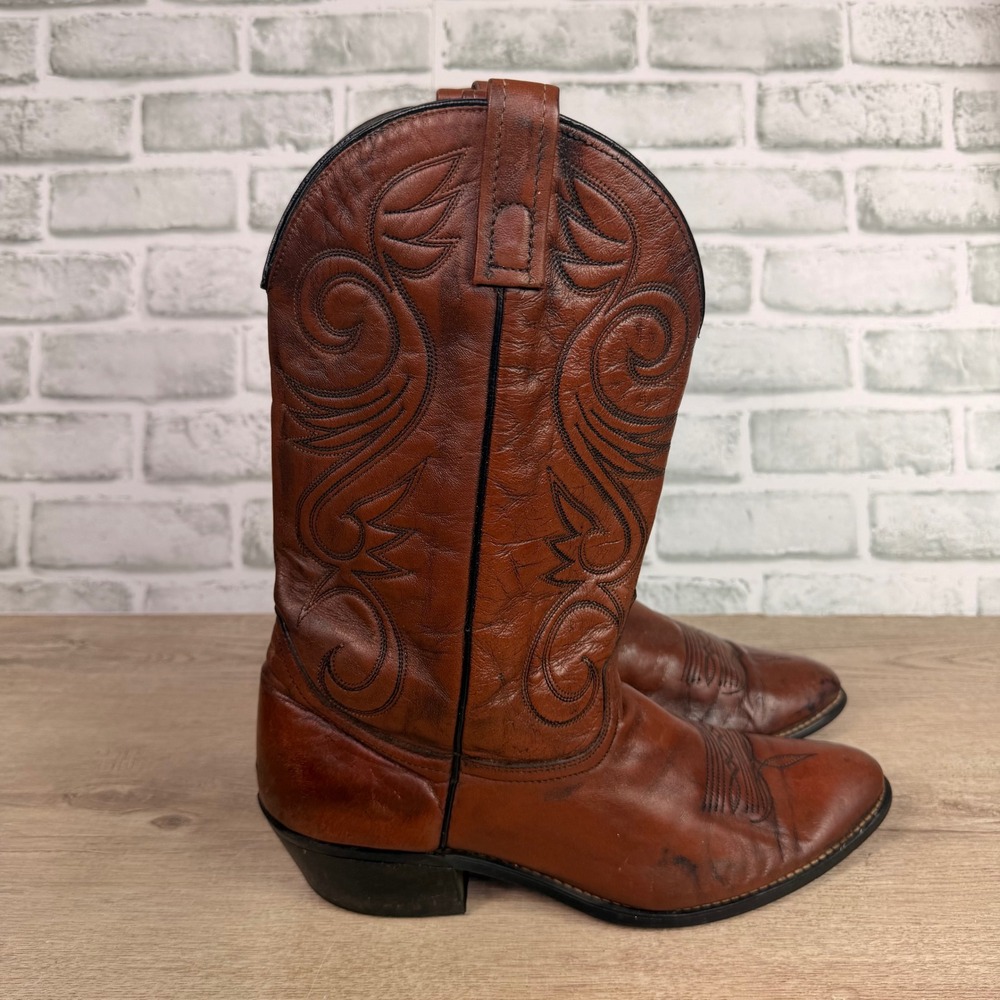 Acme Vintage Western Cowboy Boots Stitched Brown Mens 10.5D